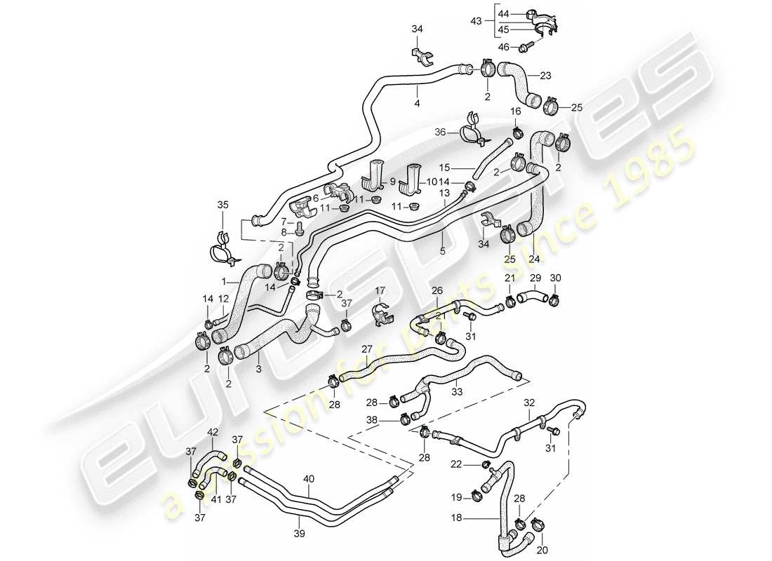 porsche 2002 (996) diagrama de piezas de refrigeración por agua