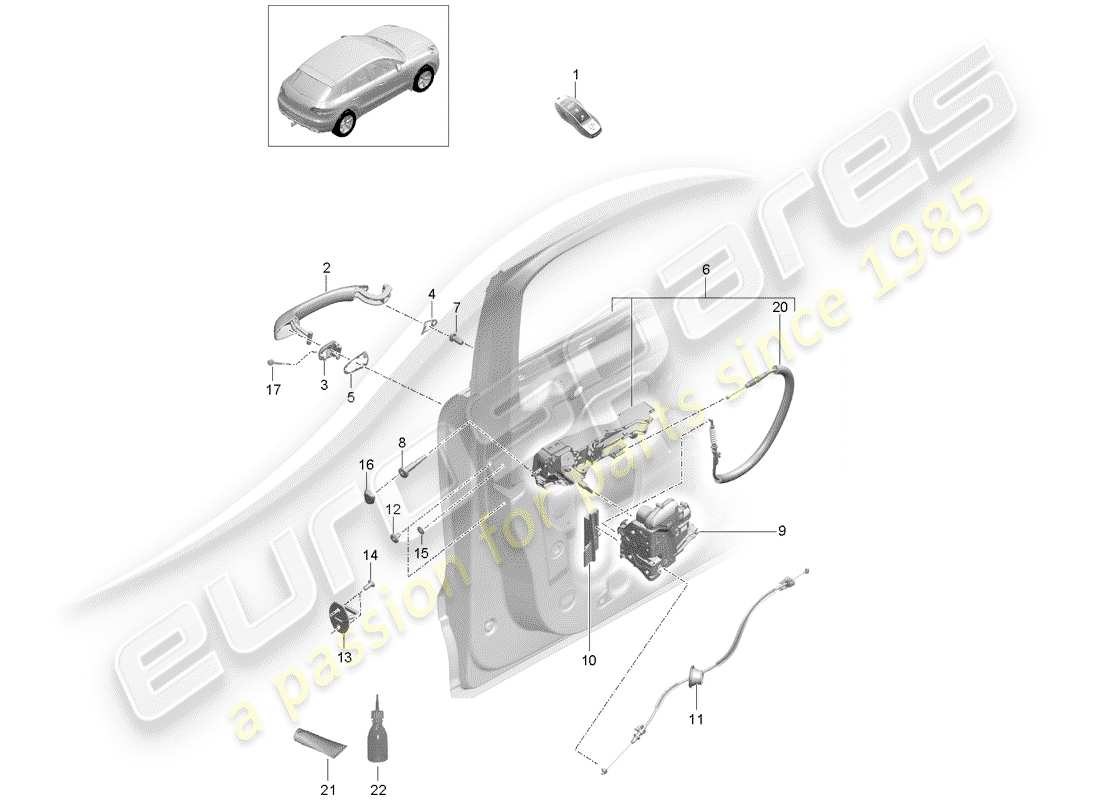 porsche 2018 (macan) pestillos de puerta diagrama de piezas