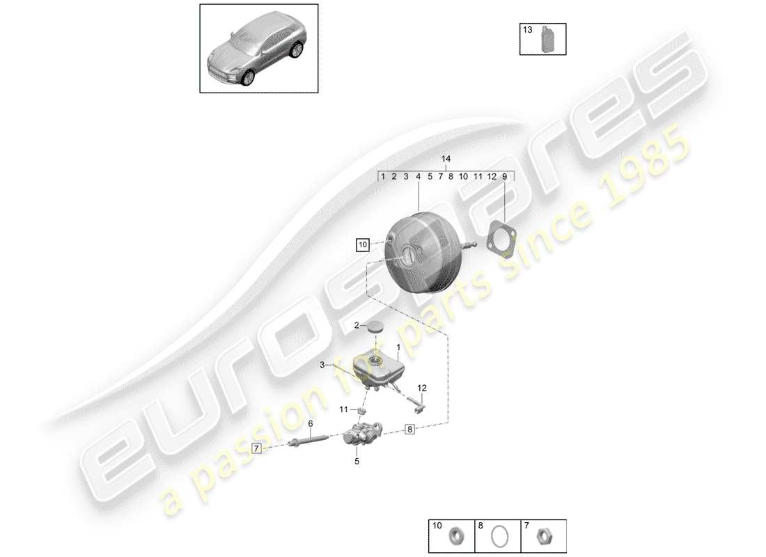porsche 2020 (macan) diagrama de piezas del cilindro maestro de freno