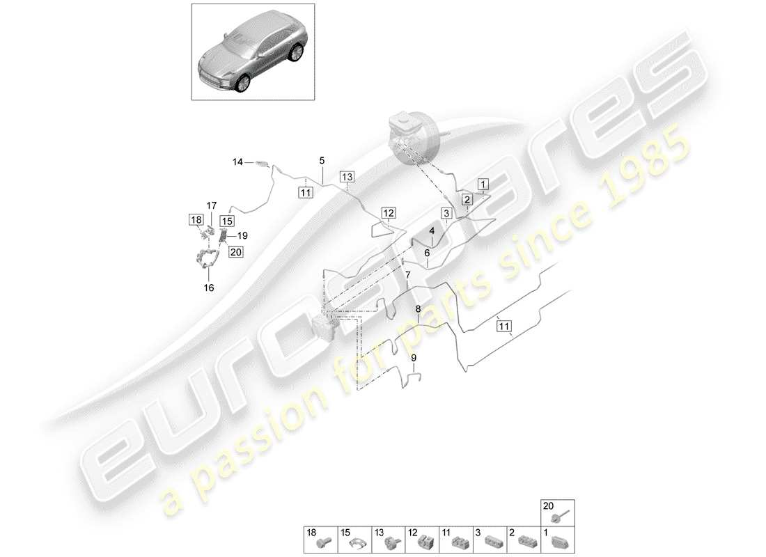 porsche 2020 (macan) diagrama de piezas de la línea de freno