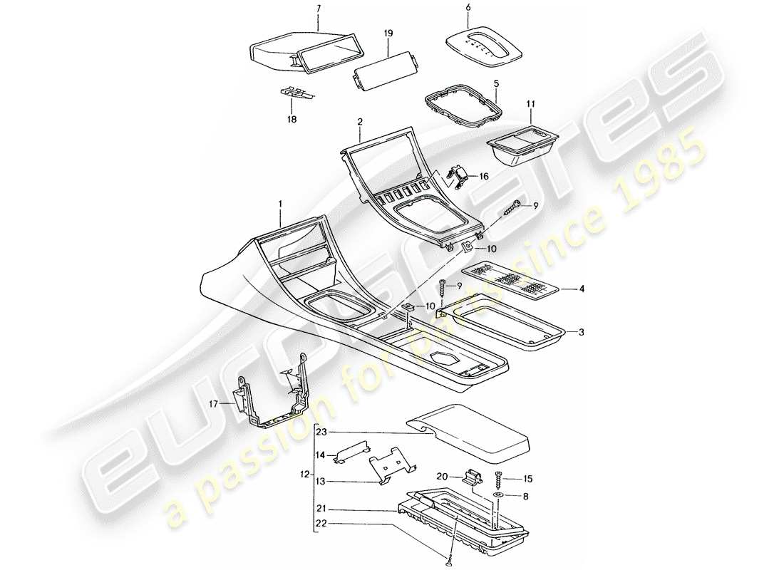porsche 1990 (944) soporte de cassette - consola central diagrama de piezas