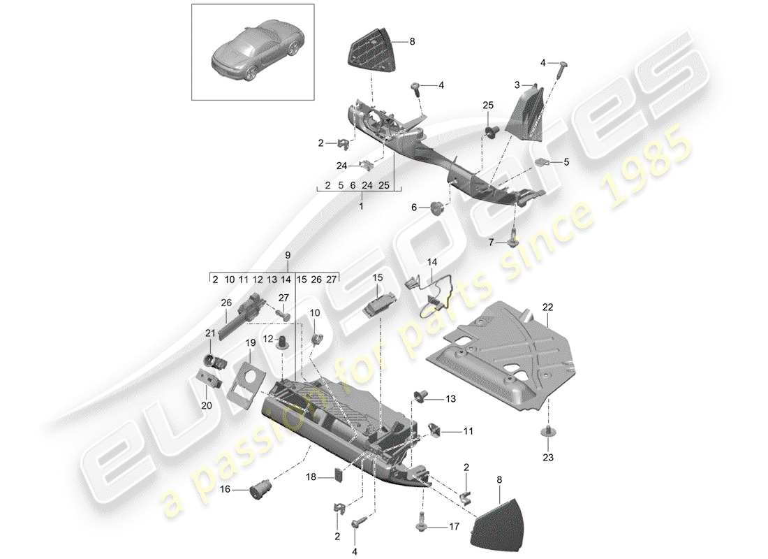 porsche 2012 (981 boxster) diagrama de piezas de la guantera