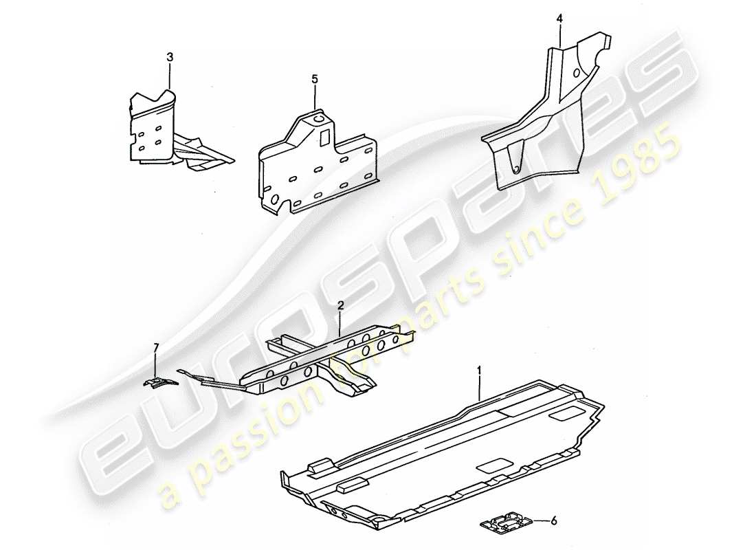 porsche 1991 (944) pan de piso - refuerzo diagrama de piezas
