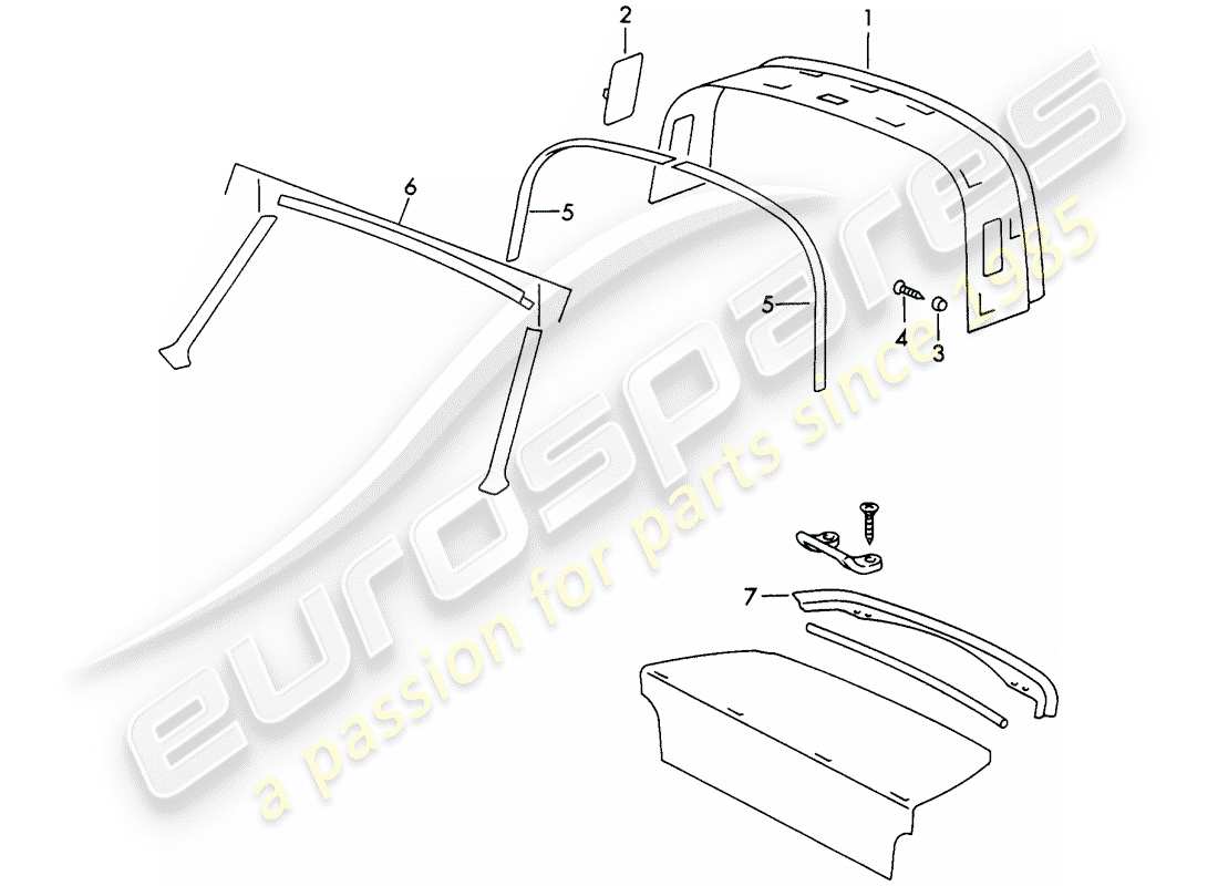 porsche 1966 (911/912) equipamiento interior - techo diagrama de piezas