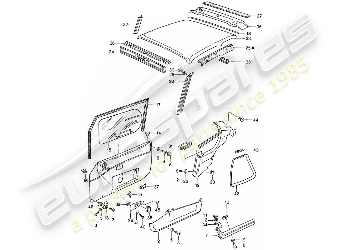 porsche 1992 (968) panel de la puerta - panel de decoración del techo diagrama de piezas