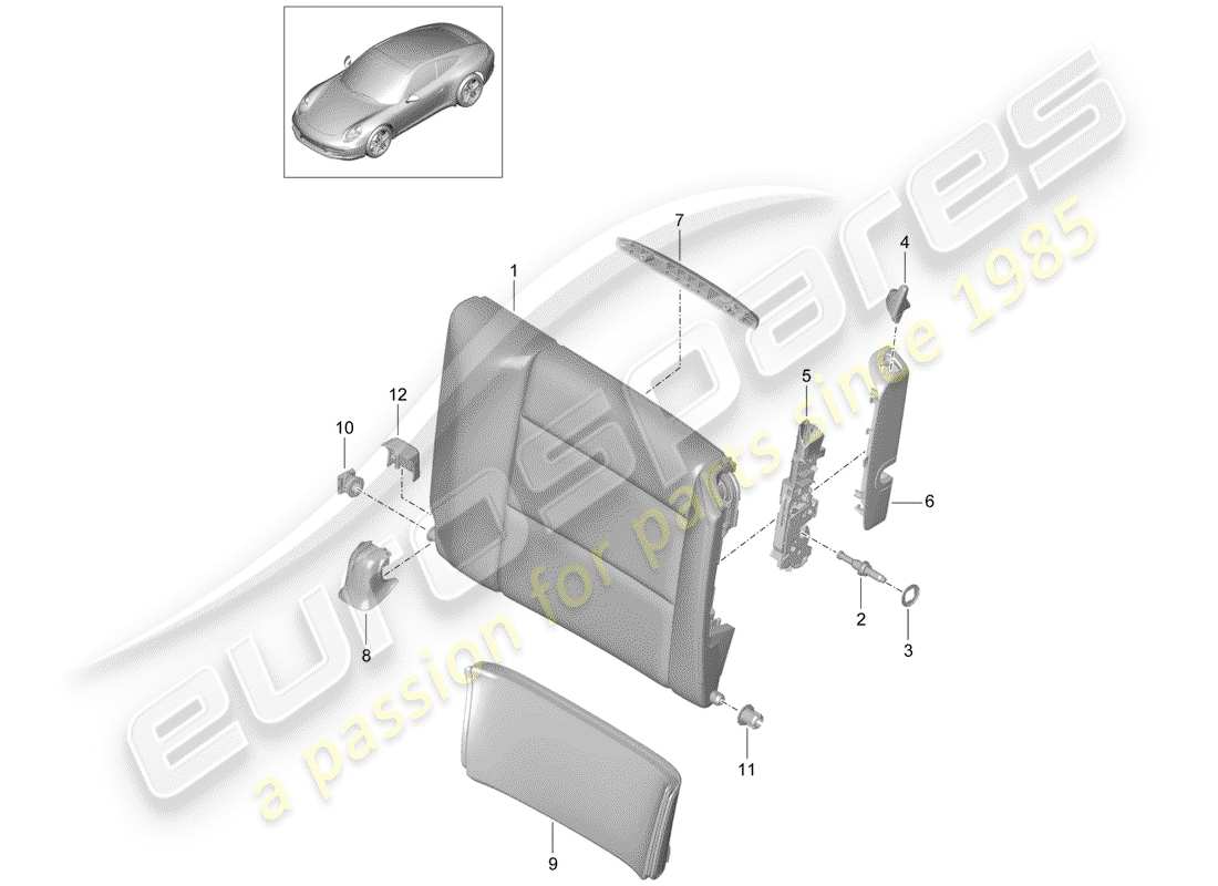 porsche 2014 (991-1) respaldo del asiento de emergencia diagrama de piezas