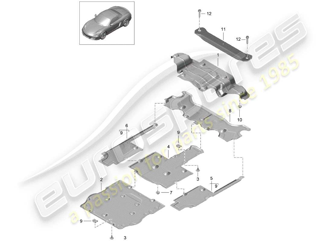 porsche 2013 (981 boxster) recubrimiento diagrama de piezas