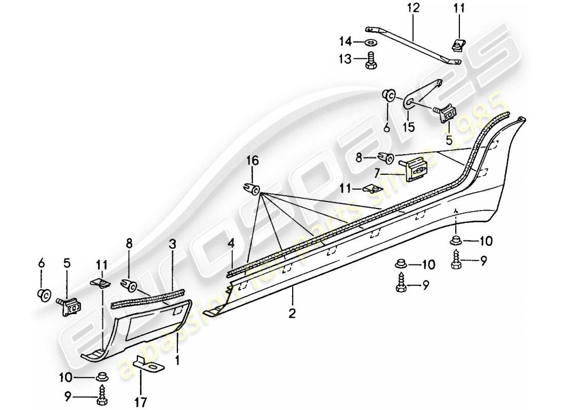 porsche 1993 (968) moldura de larguero diagrama de piezas