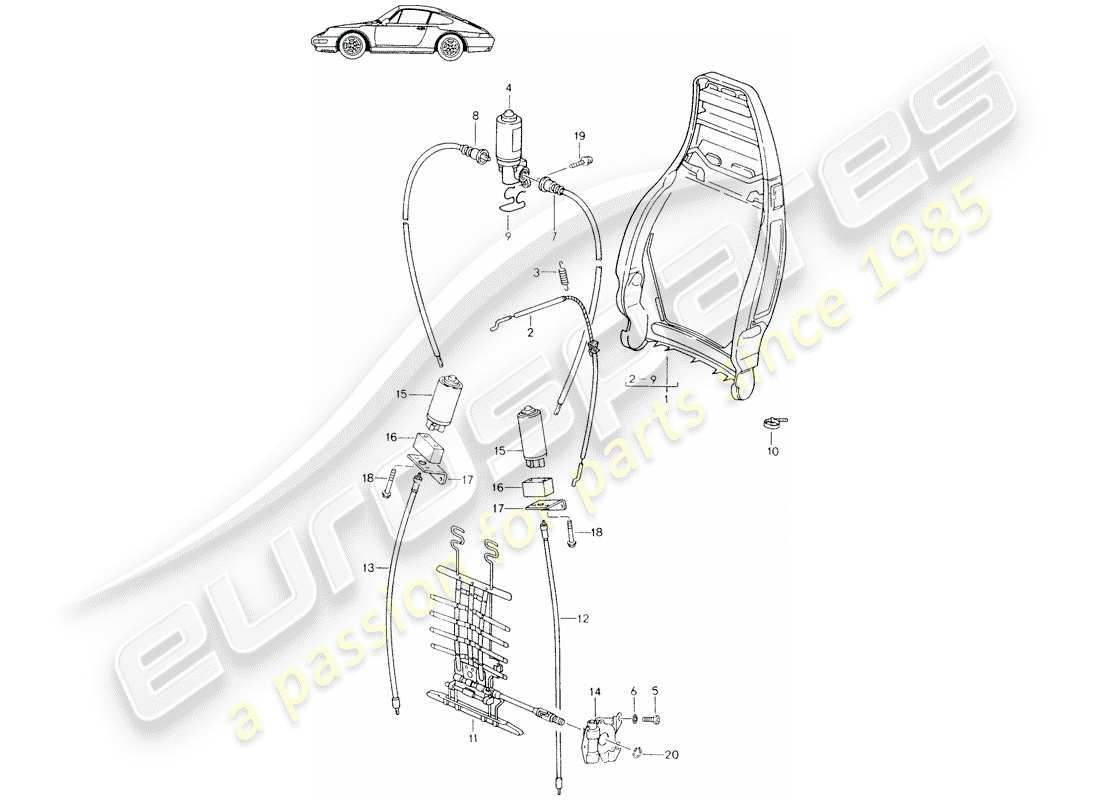 porsche seat 944/968/911/928 (1986) backrest frame - - electric - manually - lumbar support - d - mj 1994>> - mj 1998 part diagram