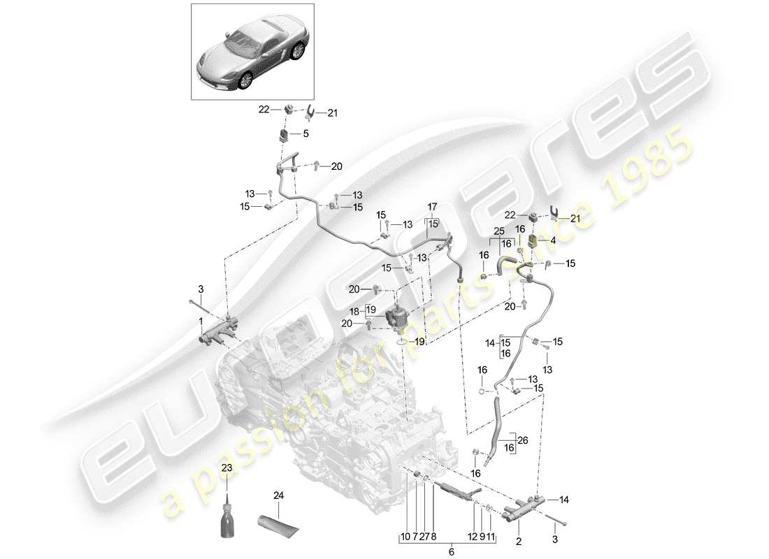 porsche 2019 (718 boxster) diagrama de piezas del tubo de recogida de combustible