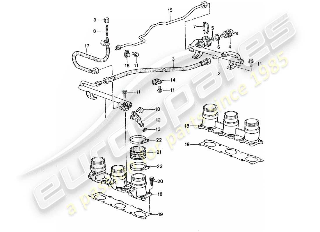 porsche 996 gt3 (2001) diagrama de piezas del tubo de recogida de combustible