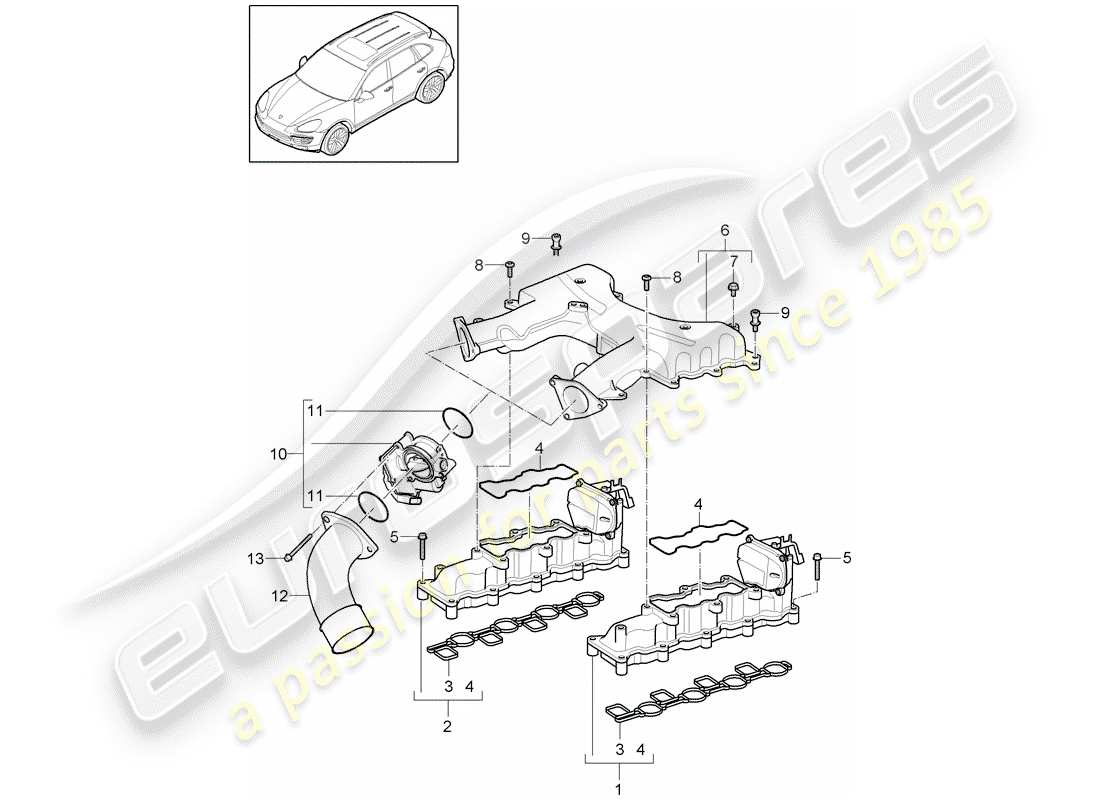 porsche 2015 (cayenne e2 92a) colector de admisión diagrama de piezas