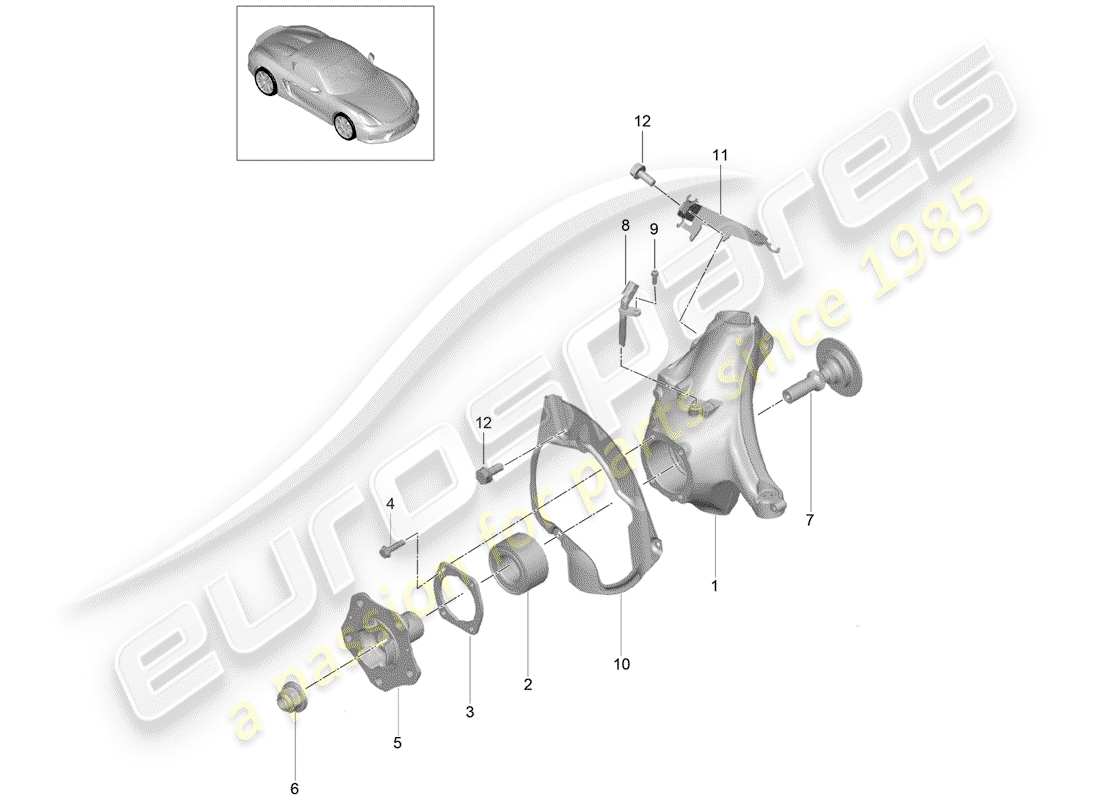 porsche 2016 (981 boxster spyder) diagrama de piezas del portador de ruedas