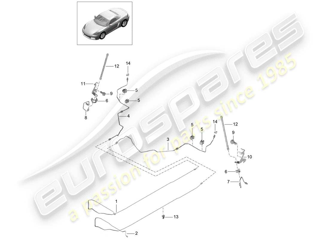 porsche 2020 (718 boxster) diagrama de piezas de la línea de freno