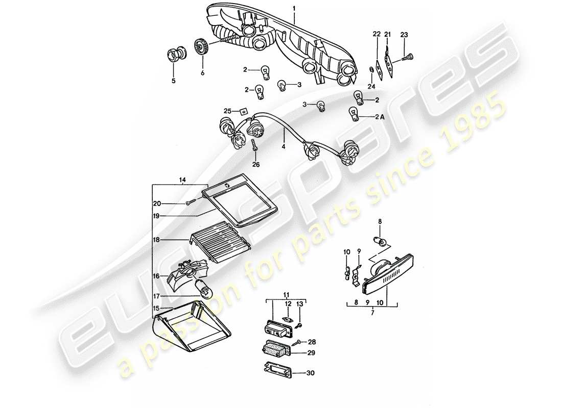 porsche 1994 (928) luz trasera diagrama de piezas