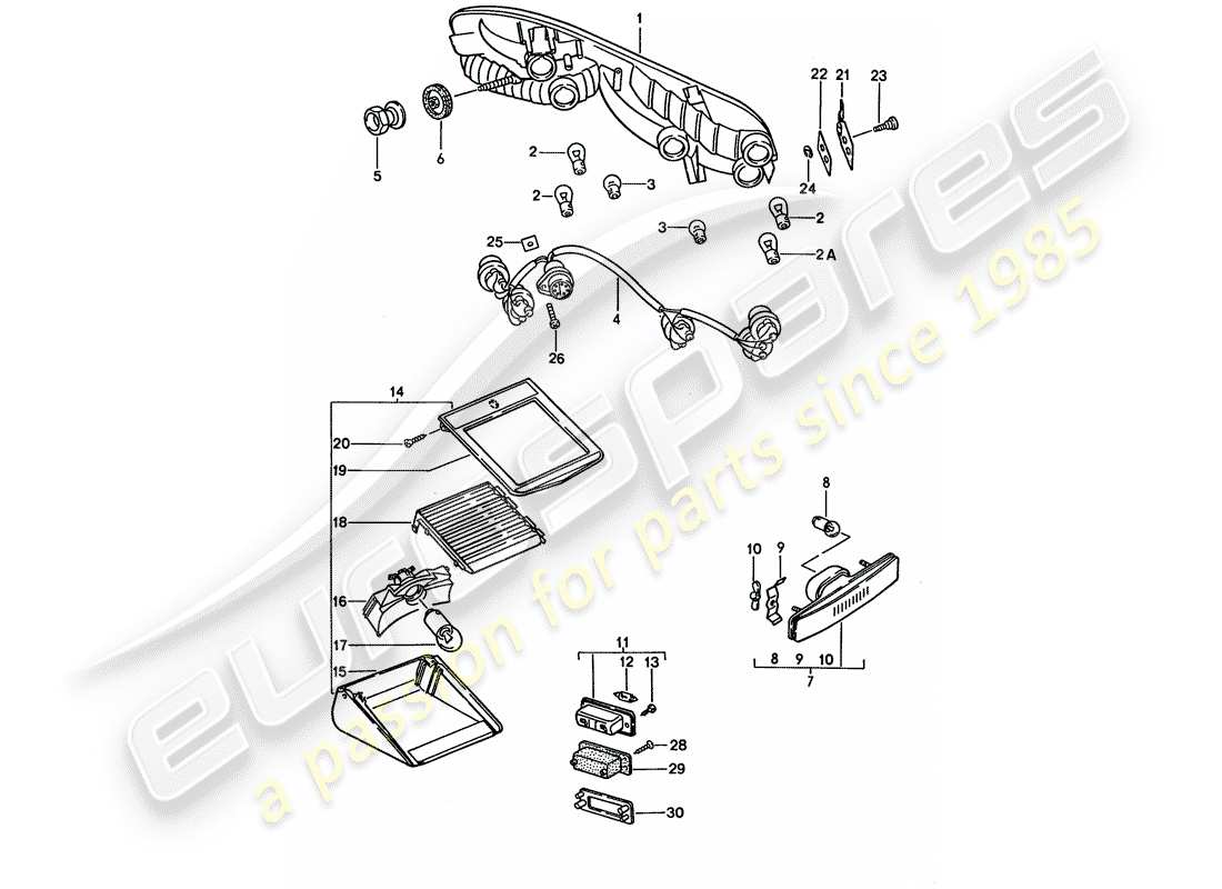 porsche 928 (1994) diagrama de piezas de la luz trasera