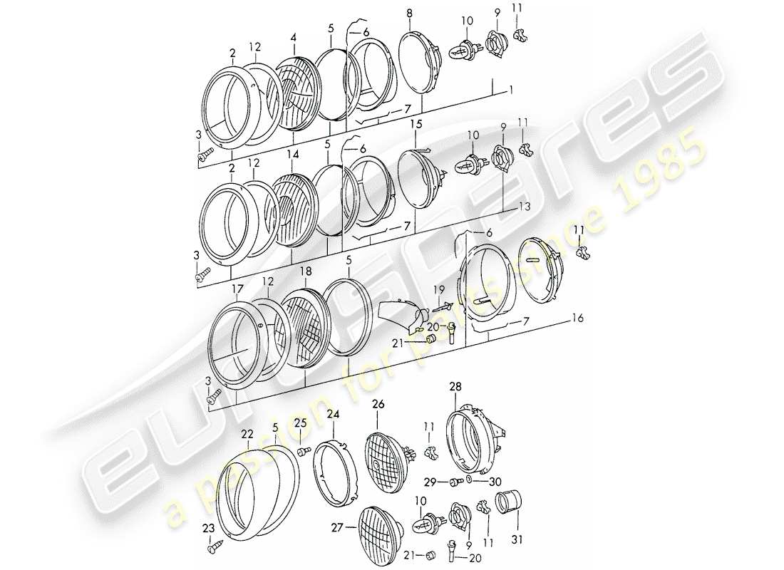 porsche 1966 (911/912) faro - d - mj 1969>> - mj 1969 diagrama de piezas