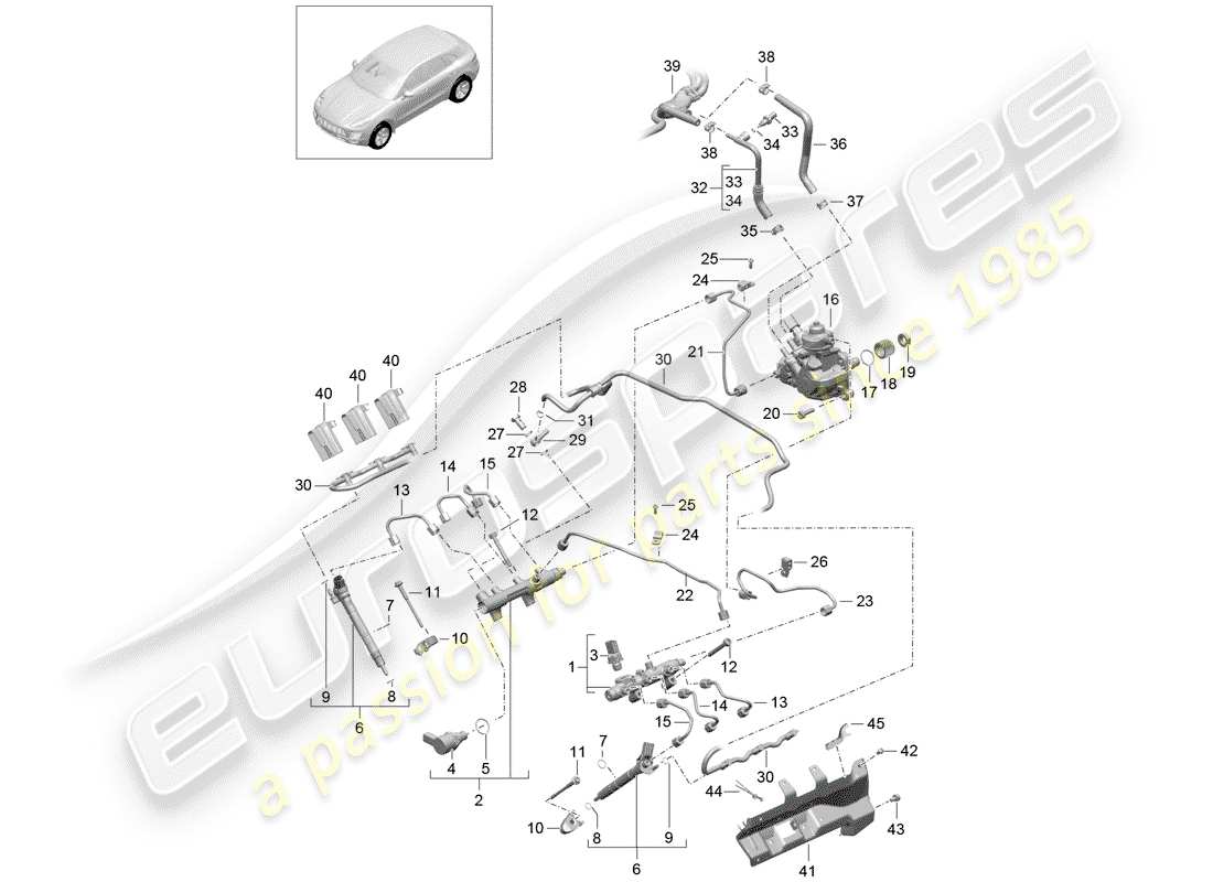 porsche 2018 (macan) tubo de recogida de combustible diagrama de piezas