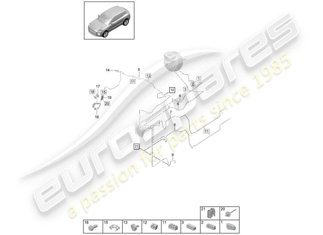 porsche 2019 (macan) diagrama de piezas de la línea de freno