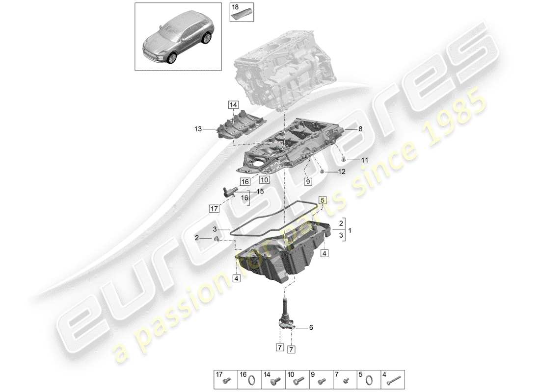 porsche 2019 (macan) diagrama de piezas de la carcasa conductora de aceite