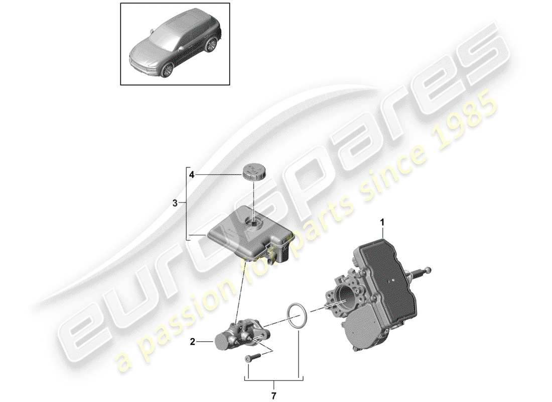 porsche 2019 (cayenne e3 9ya/9yb) diagrama de piezas del cilindro maestro de freno tándem