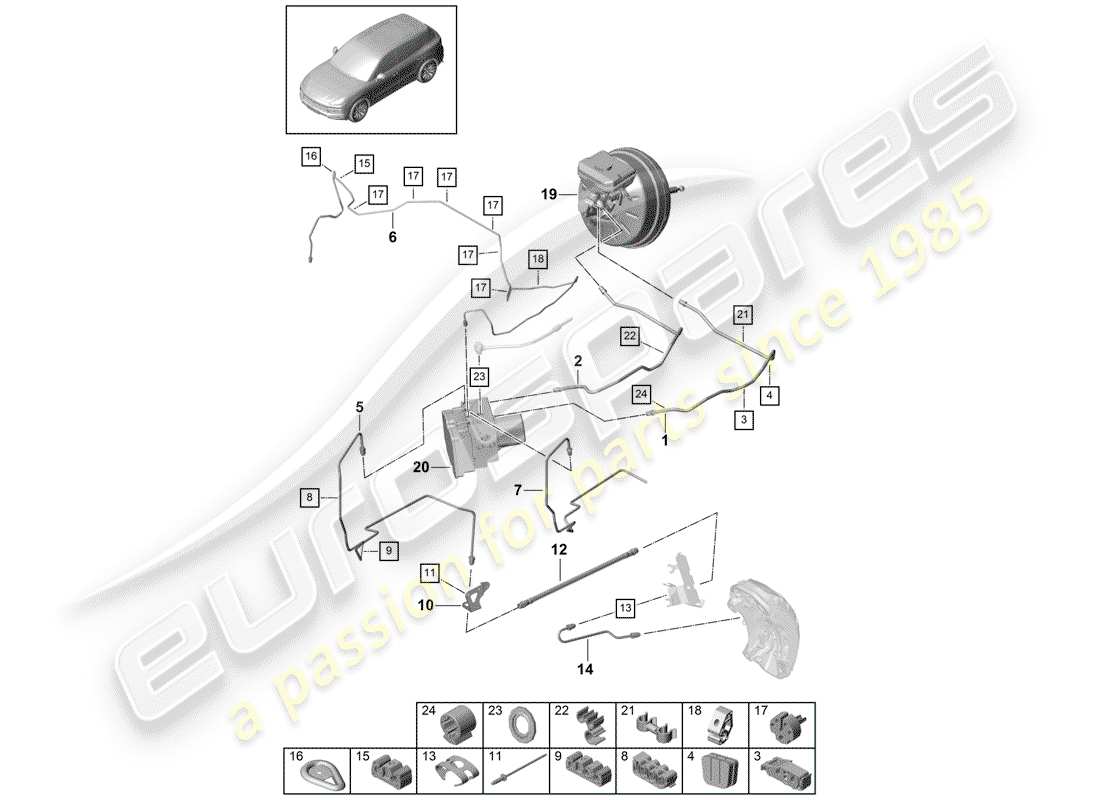 porsche 2019 (cayenne e3 9ya/9yb) diagrama de piezas de la línea de freno