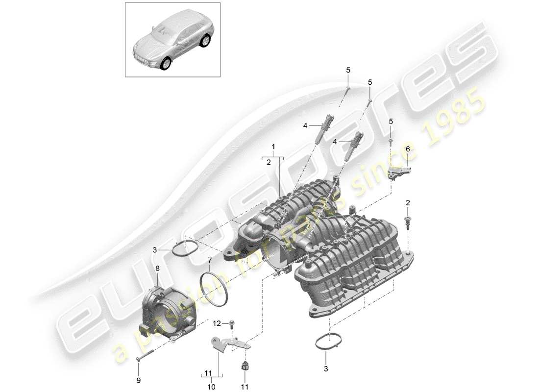 porsche 2016 (macan) diagrama de piezas del distribuidor de aire de admisión