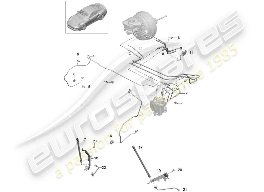 porsche 991 turbo (2019) diagrama de piezas de la línea de freno