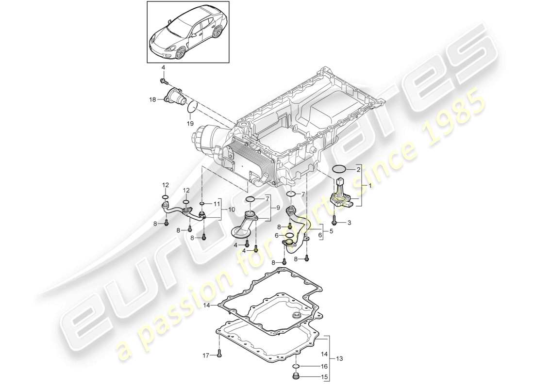 porsche 2010 (cayenne e1 9pa) cárter de aceite del colector de admisión diagrama de piezas