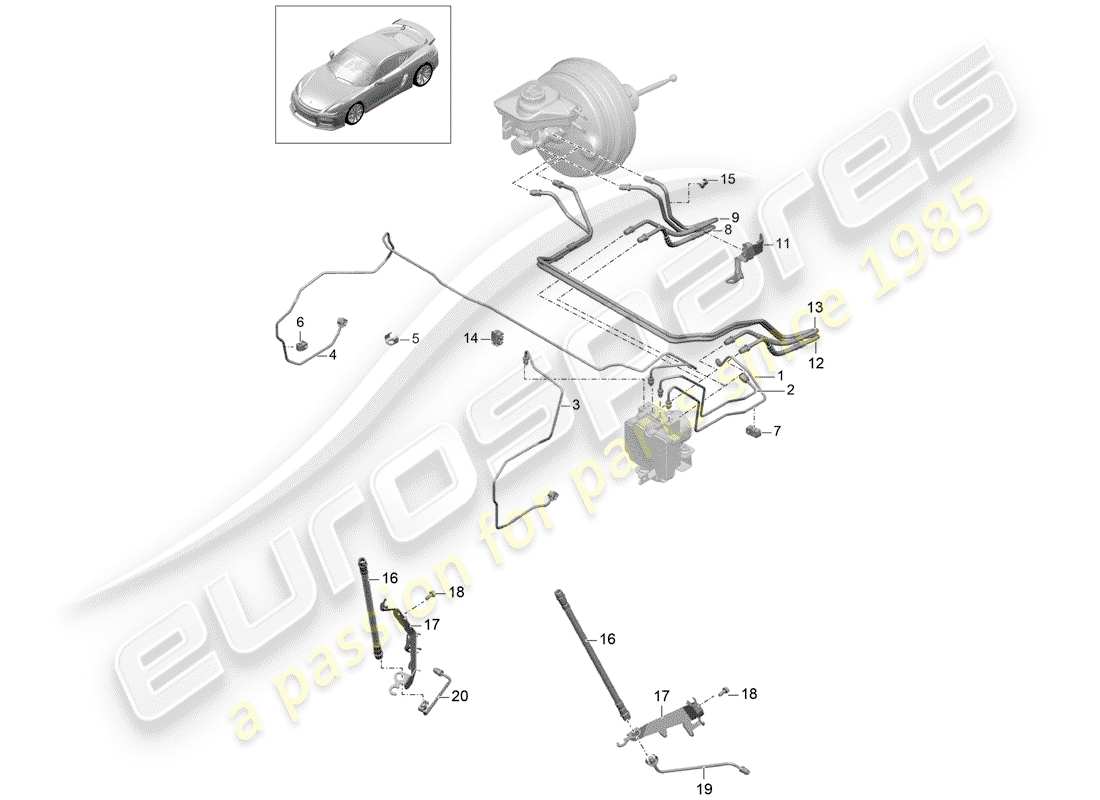 porsche 2016 (981 cayman gt4) líneas de freno diagrama de piezas