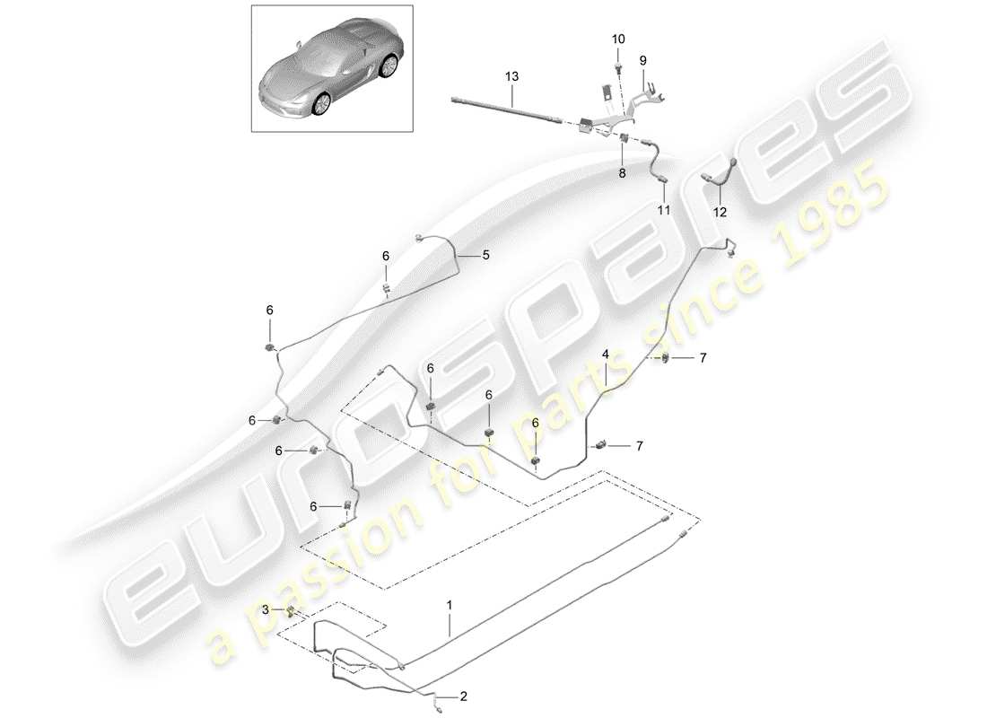 porsche 2016 (981 boxster spyder) diagrama de piezas de líneas de freno