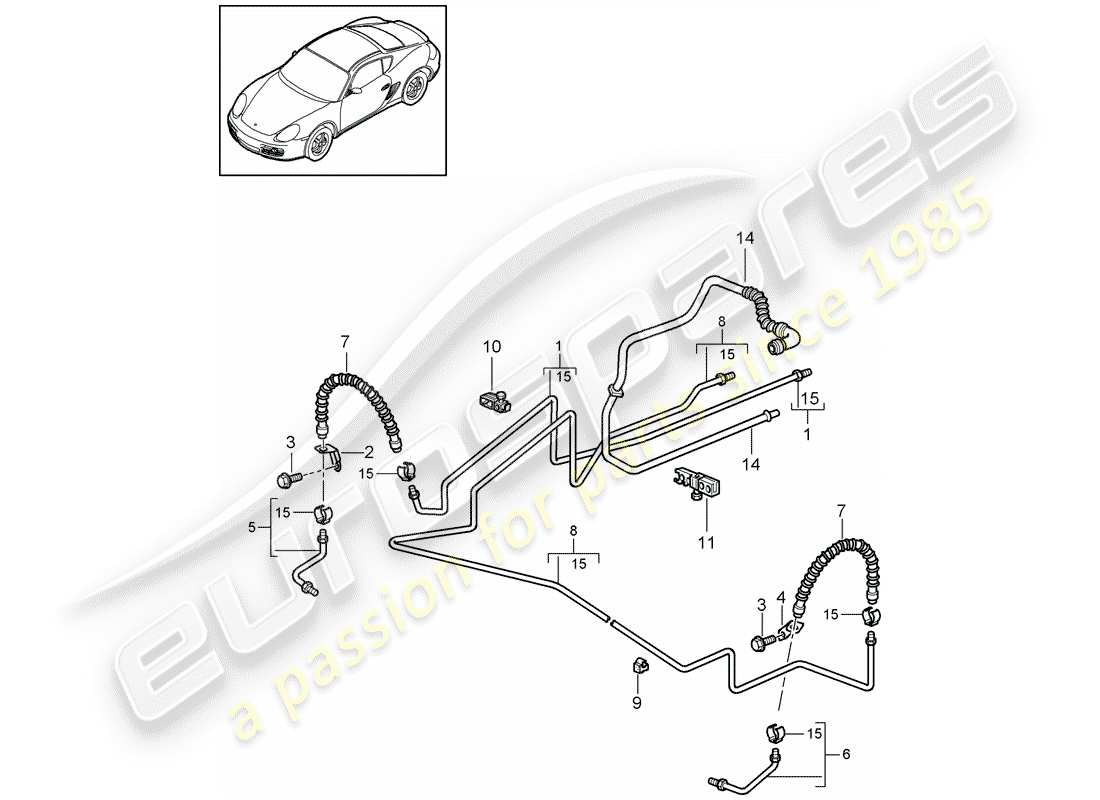 porsche 2012 (987 cayman) diagrama de piezas de la línea de freno