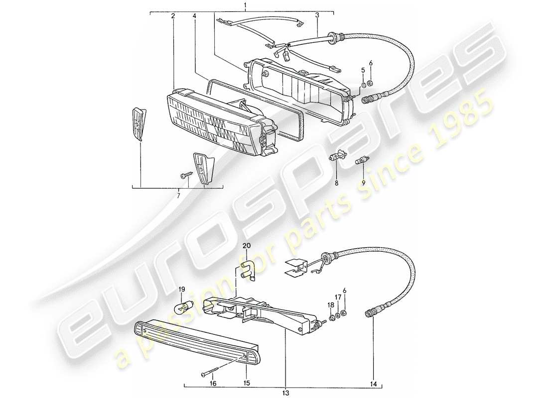 porsche 1990 (944) faro adicional - intermitente diagrama de piezas