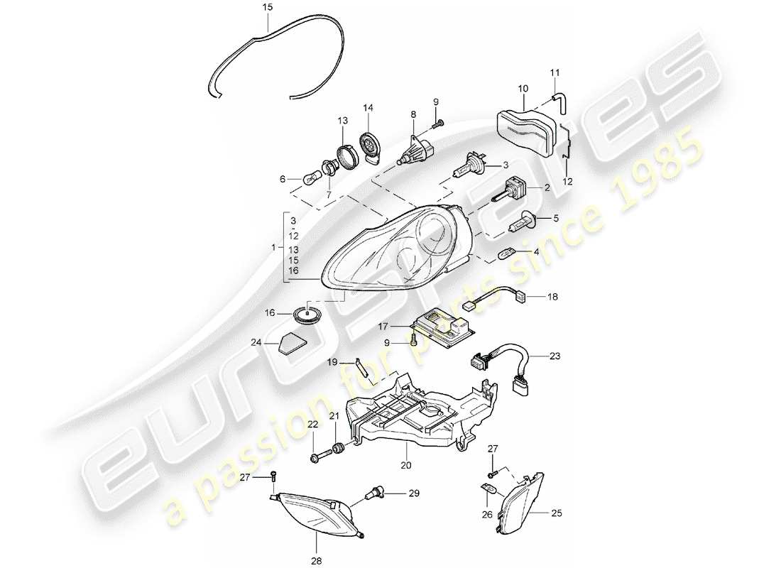 porsche 2005 (cayenne e1 9pa) diagrama de piezas del faro