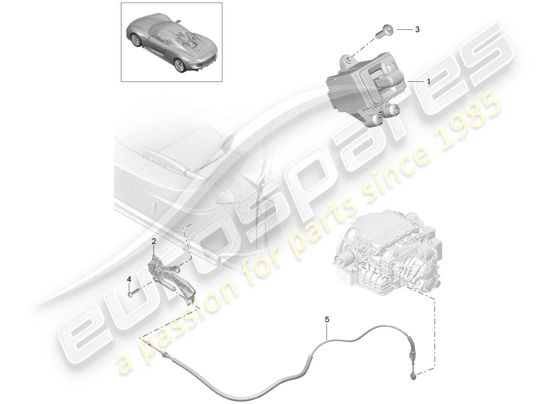porsche 2015 (918 spyder) diagrama de piezas de la palanca selectora