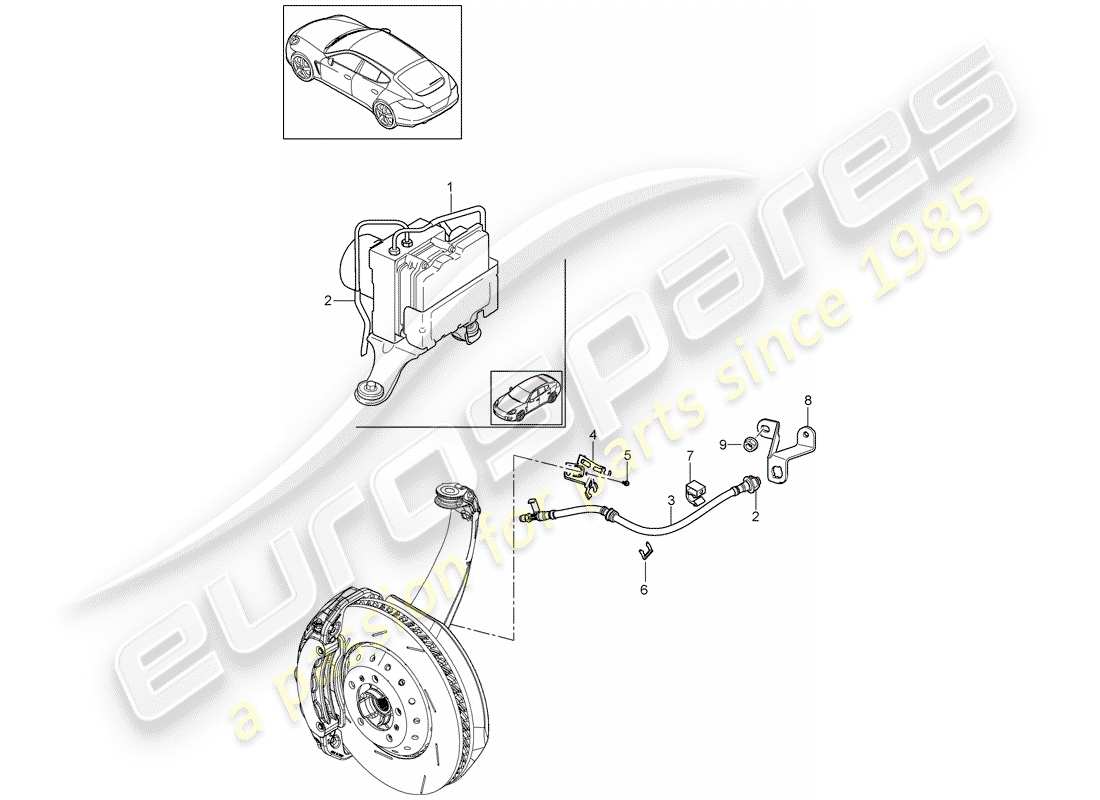porsche 2011 (panamera 970) diagrama de piezas de líneas de freno