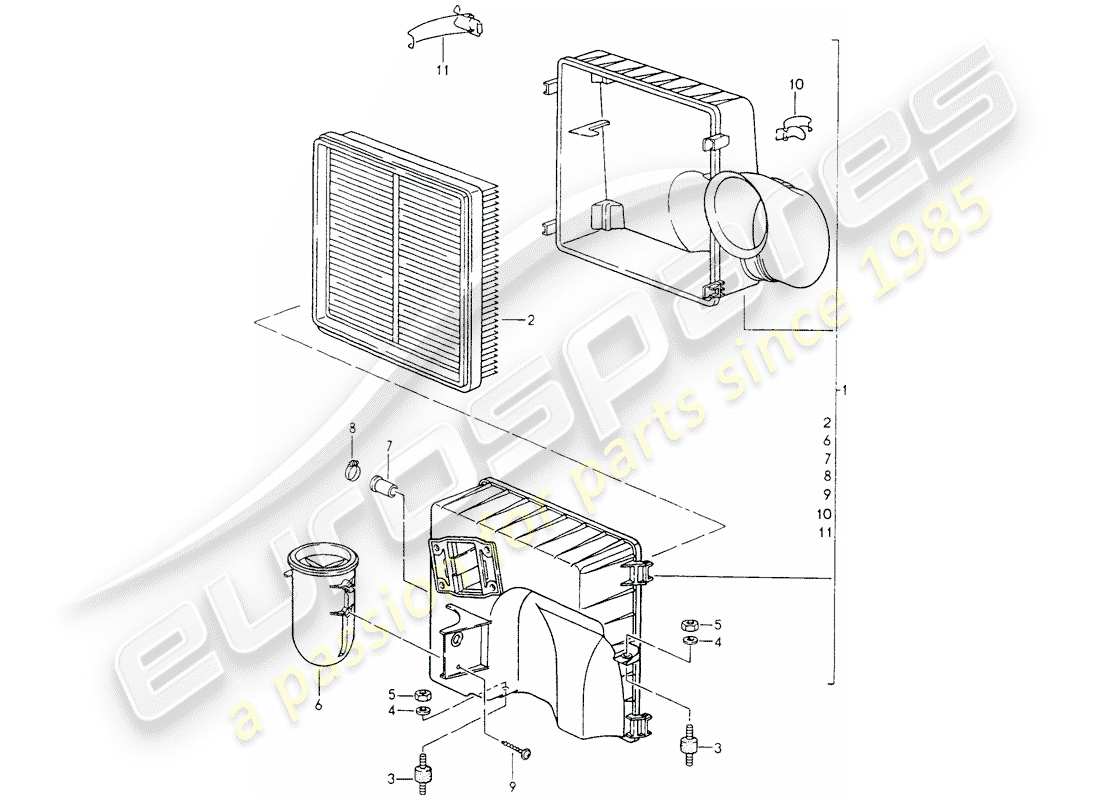 porsche 964 (1989) diagrama de piezas del limpiador de aire