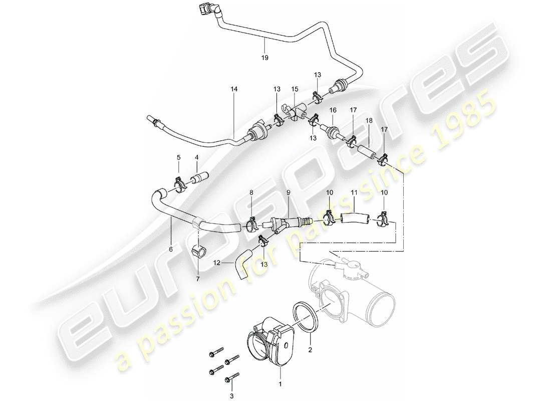 porsche 996 t/gt2 (2005) diagrama de piezas del cuerpo del acelerador