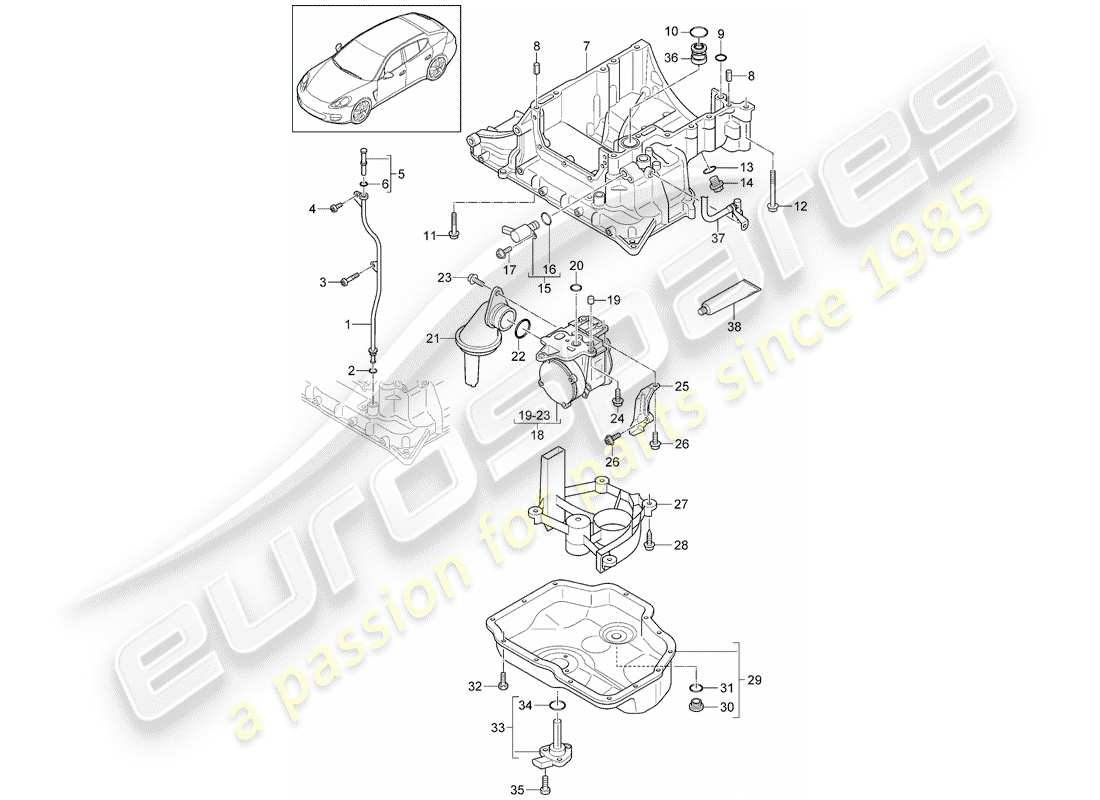 porsche 2011 (panamera 970) diagrama de piezas de la carcasa conductora de aceite
