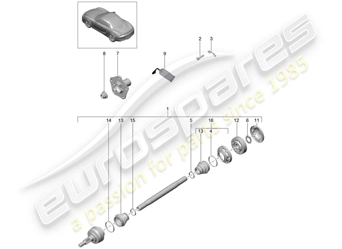 porsche 2013 (981 boxster) eje de accionamiento diagrama de piezas