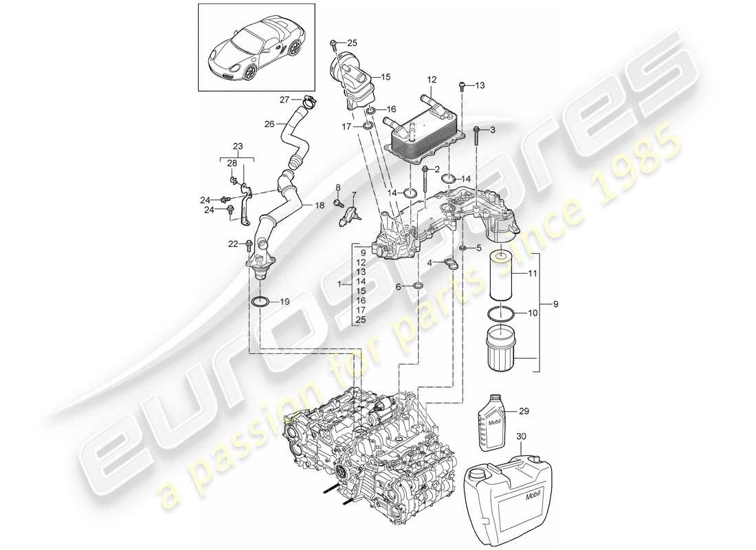 porsche 2011 (987 boxster) lubricación del motor diagrama de piezas