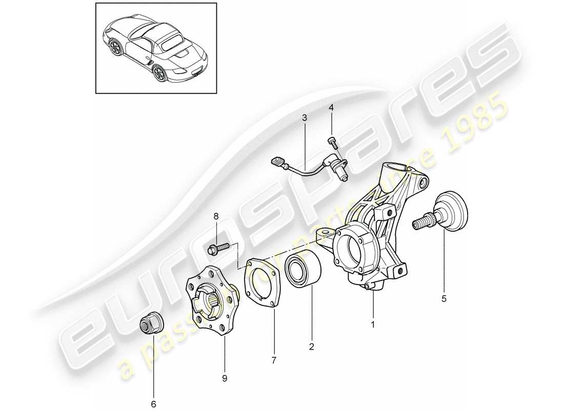 porsche 2011 (987 boxster) diagrama de piezas del portador de ruedas