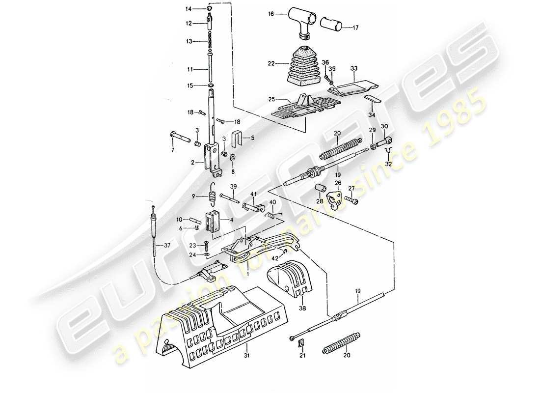porsche 928 (1993) mecanismo de cambio - para vehículos con - transmisión automática diagrama de piezas