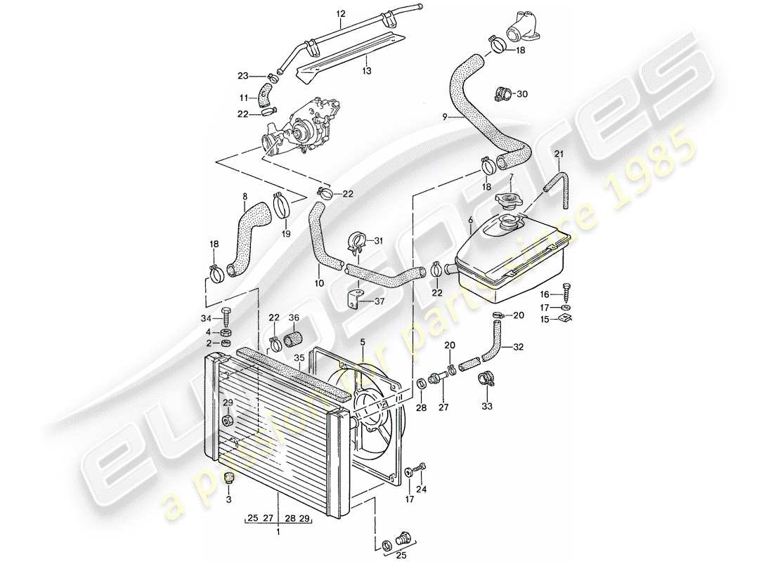 porsche 1991 (944) diagrama de piezas de refrigeración por agua