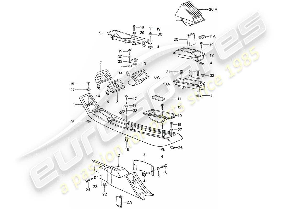 porsche 1989 (964) center console diagrama de piezas