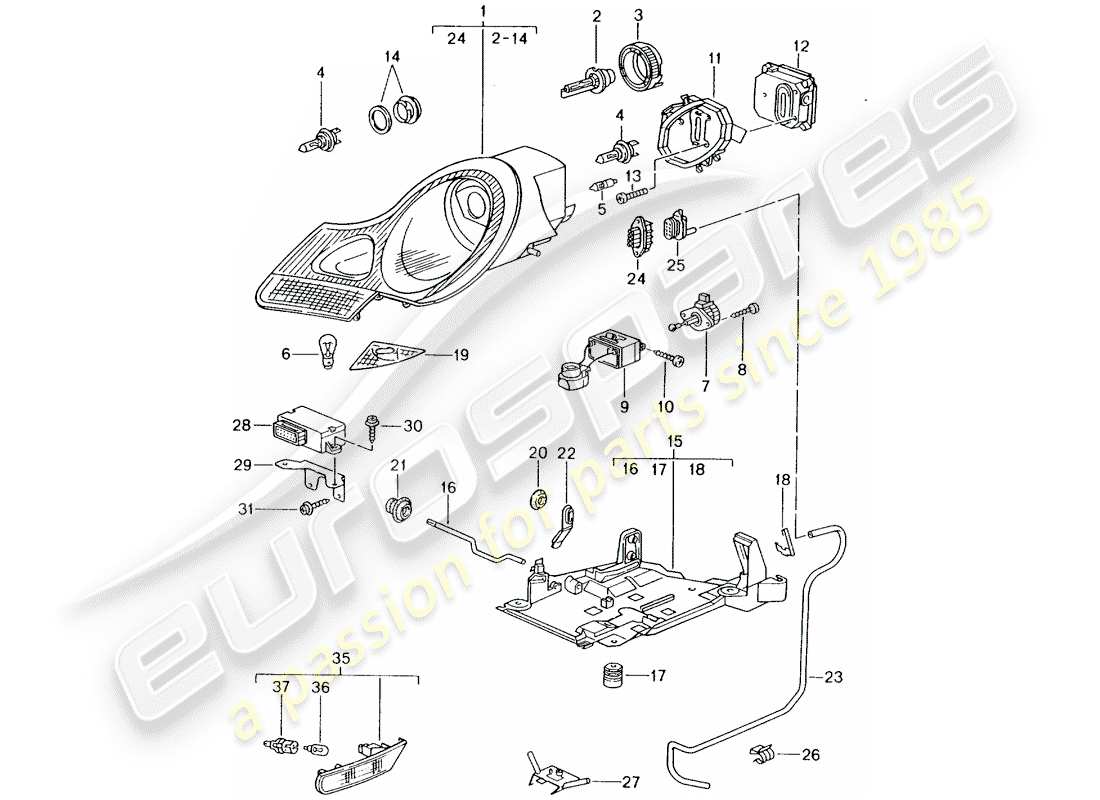 porsche 2000 (996) faro - repetidor de señal de giro - d >> - mj 2001 diagrama de piezas