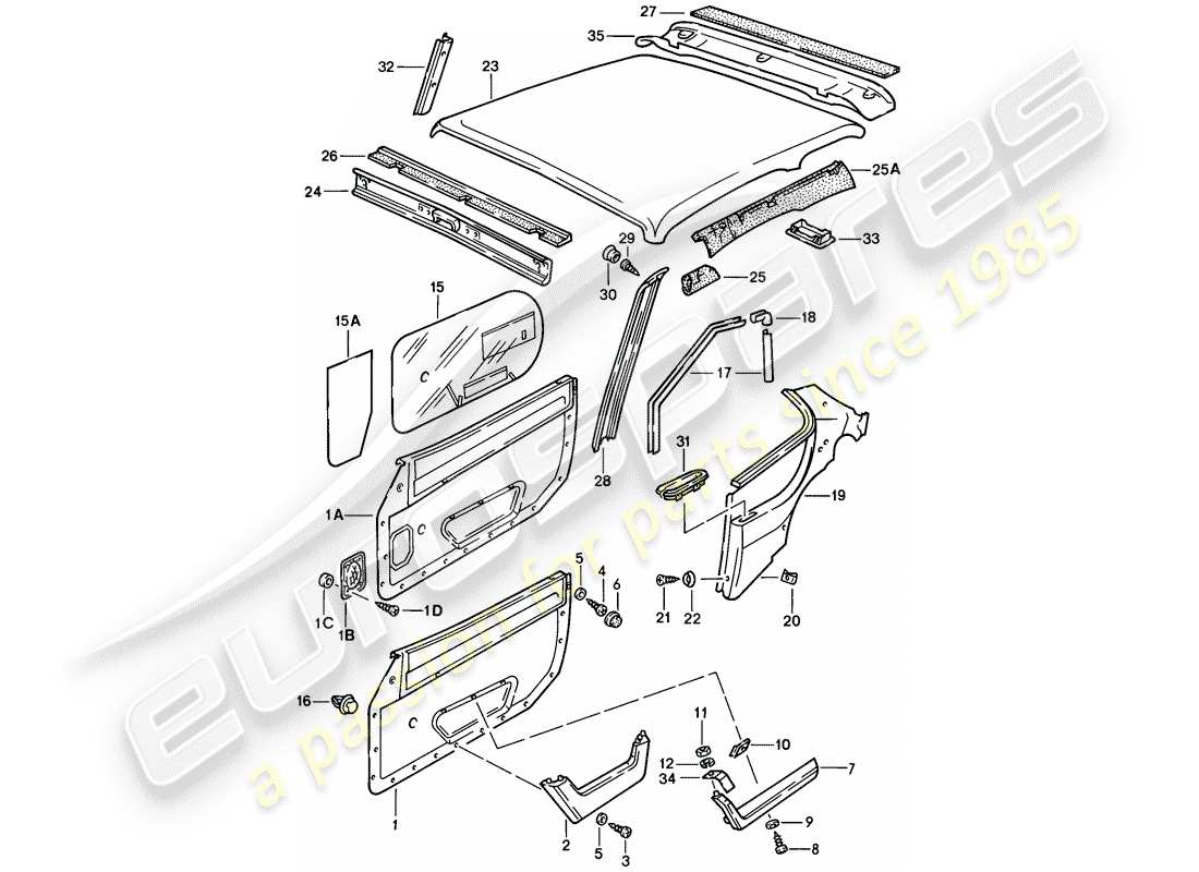 porsche 1983 (944) panel de la puerta - panel de decoración del techo diagrama de piezas