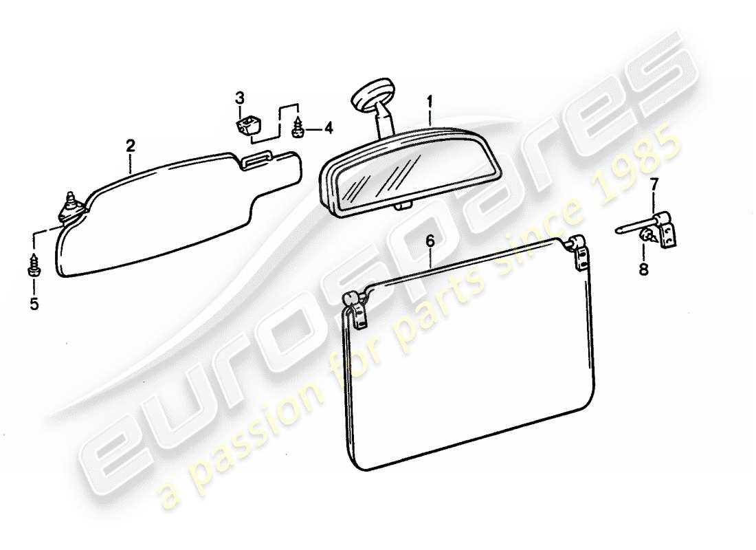 porsche 1995 (928) visera solar - espejo retrovisor interior diagrama de piezas