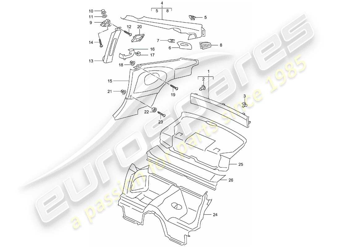 porsche 2004 (996) adornos diagrama de piezas