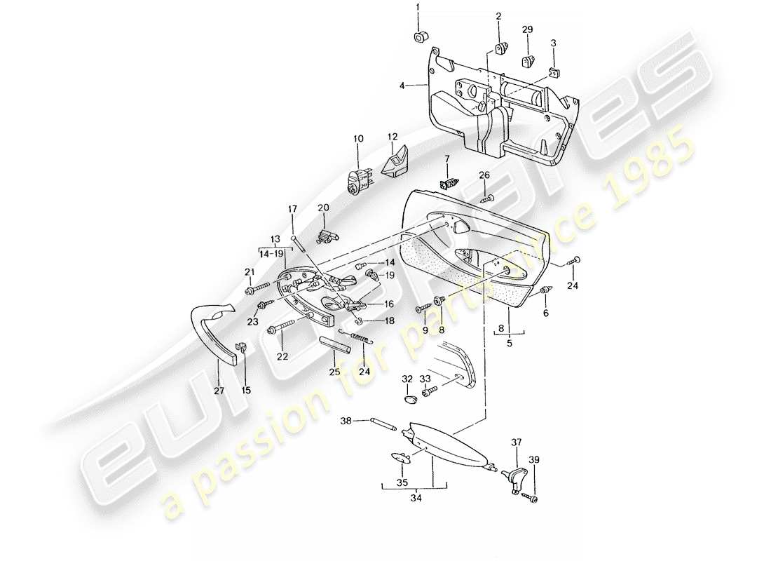 porsche 2001 (996 gt3) panel de puerta - accesorios diagrama de piezas